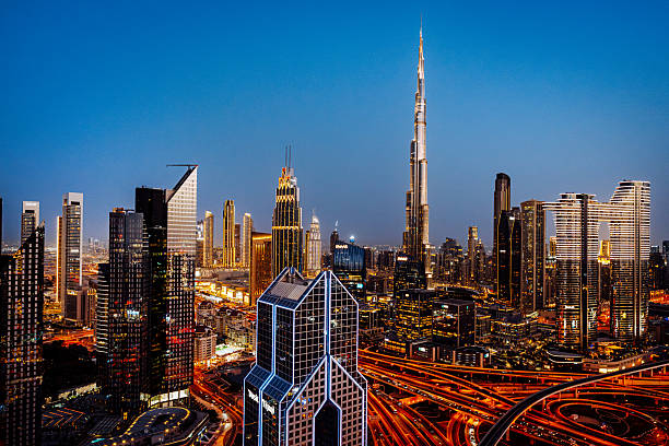 istock Sheikh Zayed Road and Burj Khalifa in Dubai at Night 2219939869