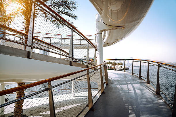Elevated bridge walkway with modern design at Dubai Creek Harbour, featuring urban scenery, sunlight accents, and scenic waterfront views. Perfect for architectural themes, cityscape visuals, and outdoor lifestyle concepts.