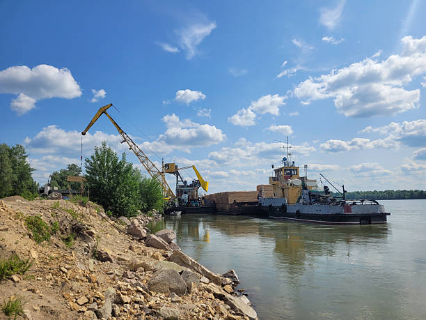 Deventer at the river IJssel with high water level after heavy rainfall upstream in Germany in December 2023.