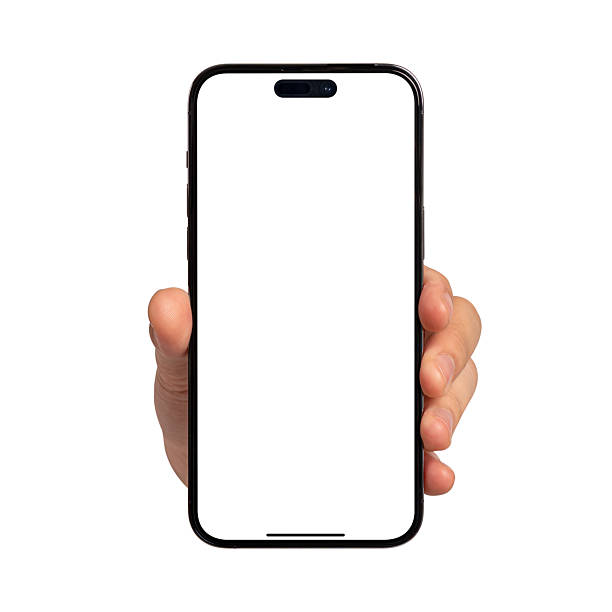 istock Close-up of hand showing modern smartphone with blank screen isolated on white background. High quality studio shot. Concept for technology, business, finance, advertising and public relations. 2219965566