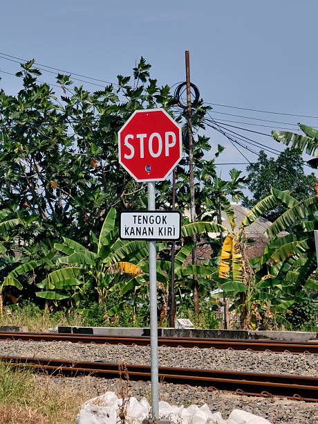 istock stop sign in railroad. 2219969436