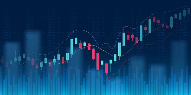 istock Abstract financial graph with up trend line chart in stock market on blue colour background 2219969882