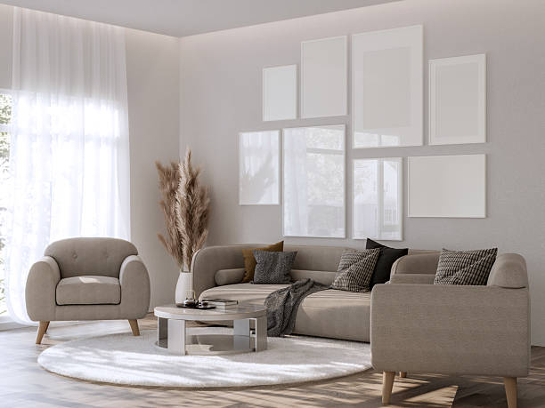 istock Living Room with Gallery Wall Frame Mockup 2219970684