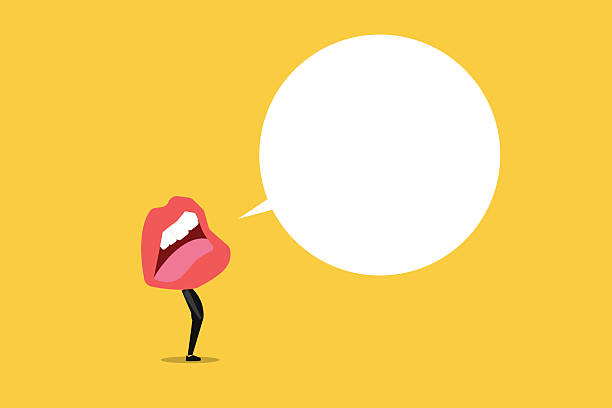 istock Big mouth talk with Blank bubble talk or comment. Concept of career, promotion, communication, news, infographic. Copy space for ad 2219972048
