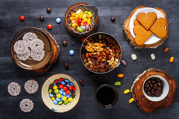 istock Various sweet food on black background. 2219975934