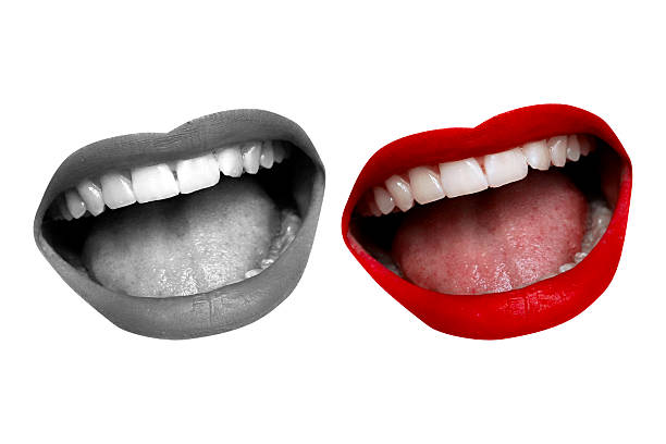young woman mouth screaming,red and orange lipstick.