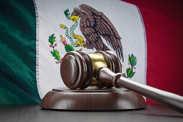 istock Wooden Gavel Resting on Table In Front of Mexican Flag. 2219994862