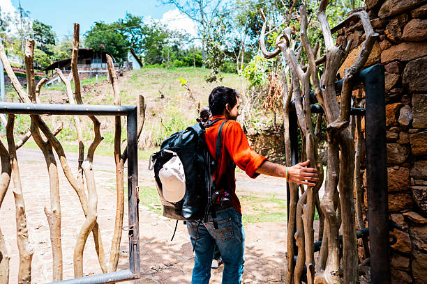 Young man going to walk away outdoors