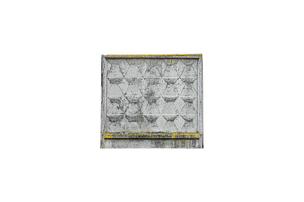 istock Old concrete wall panel or fence with geometric pattern and moss is isolated. 2220016617