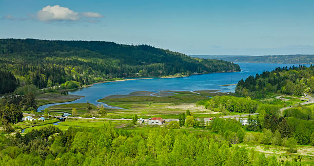 Sunrise overlooking the Southern Gulf Islands and San Juan Islands from Mount Bruce, Spring Island, BC Canada