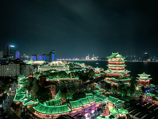 Xiao Likeng in Wuyuan County, Jiangxi Province, China. Xiao Likeng is known for its Tang Dynasty architecture. View of town at night with red lanterns