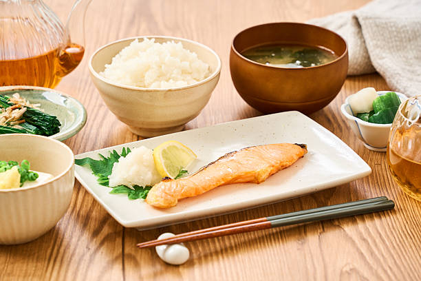 istock Japanese grilled salmon breakfast set 2220060274