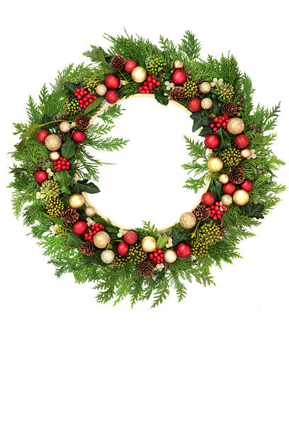 istock Christmas Traditional Flora Winter Greenery Wreath with Baubles 2220060296
