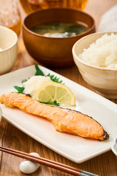 Japanese grilled salmon breakfast set