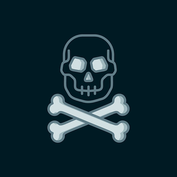 istock Line Skull on crossbones icon isolated on black background. Happy Halloween party. Flat filled outline style with shadow. Vector 2220064853