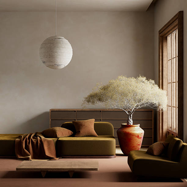 istock Serene harmony in a minimalist living room. Calm elegance with natural textures. 3D illustration 2220074620