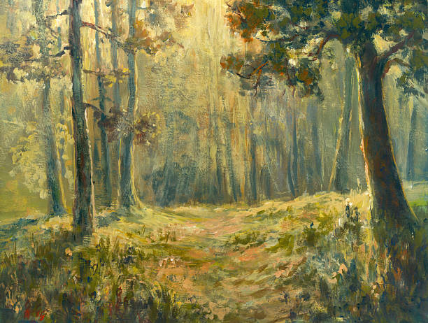 istock sunny day in forest, painting in the style of impressionism 2220087516