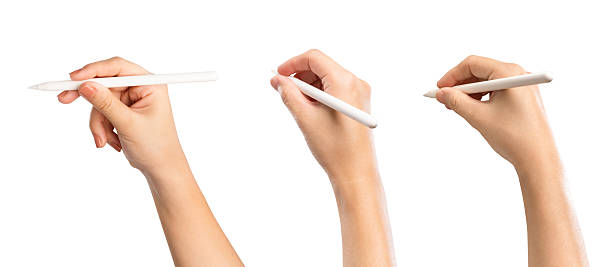 istock Female hand holding digital pen, isolate on white background, clipping path. 2220089460