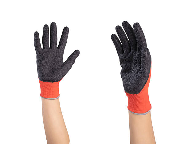 istock Hand wearing red gloves on white background, clipping path. 2220090030