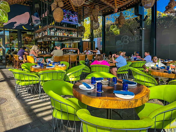 Bakan outdoor dining, restaurant in the Wynwood Walls neighborhood, Miami, USA stock photo