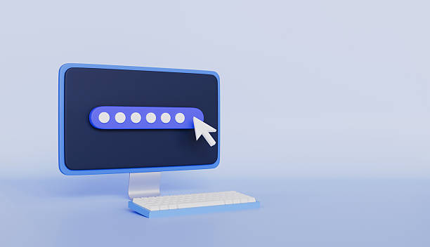 istock Password secure login access with computer monitor with keyboard 2220101204