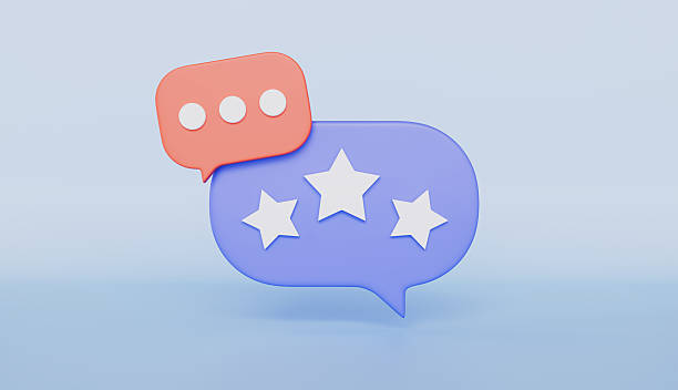 istock Two speech bubbles, one featuring a star rating, feedback and online ratings 2220101219