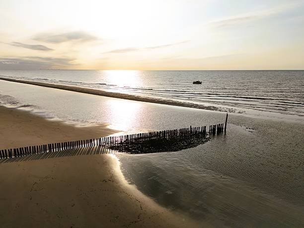 Breakwater on the North Sea photographed with a drone