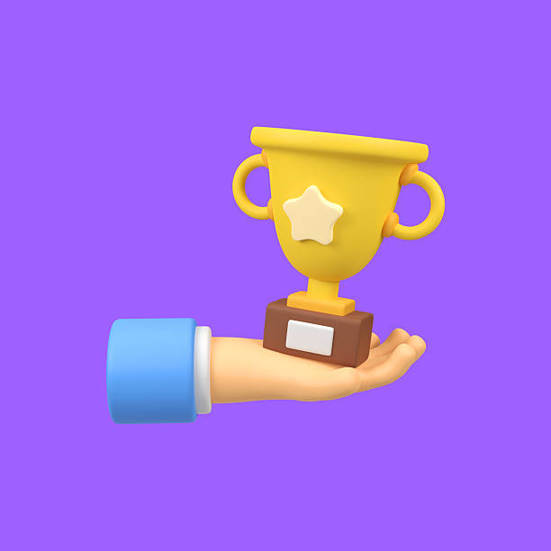 istock Hand hold gold cup with star isolated 3d render icon illustration 2220109066