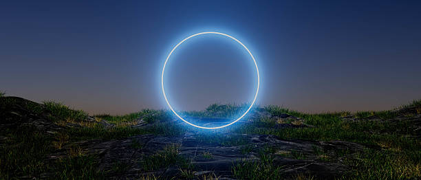 istock A large glowing neon circle is in the middle of a field 2220112216