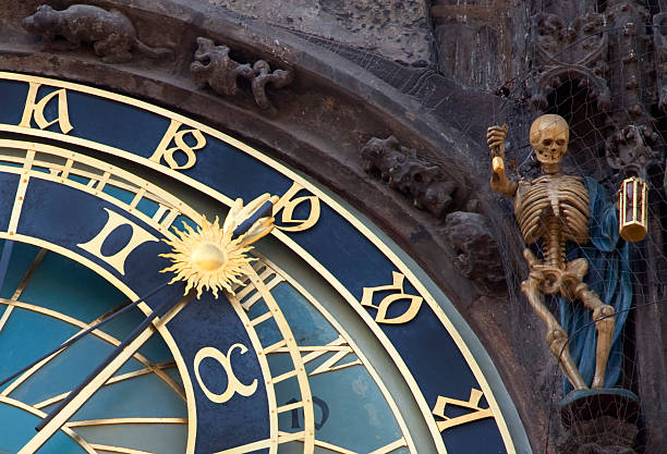 Czceh Republic, Prague, Astrological clock detail view.