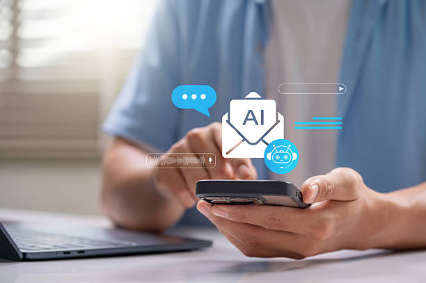 istock AI chatbot email assistant on smartphone used by casual user at home, managing inbox, voice input, and smart communication via mobile app technology to improve personal productivity and convenience 2220113783
