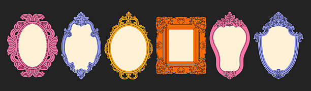 Set of vintage empty frames for art or picture. Flat vector illustrations of decorative victorian frames
