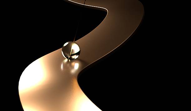 istock Transparent glass ball rolling on a curved conveyor belt. 3D illustration. 2220118330