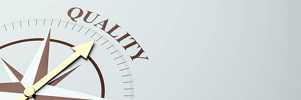 istock Golden compass needle pointing to QUALITY on modern clean background symbolizing direction, guidance, and high standards in business success. 3D Rendering 2220122826