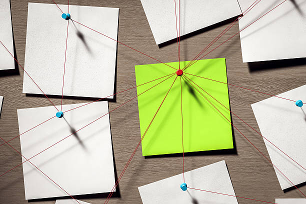 istock Abstract detective board with blank notes and strings showing investigation or business strategy connections on wooden background wall. 3D Rendering 2220122860