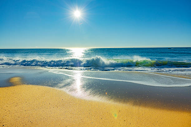 Sunshine over a sandy beach by the ocean