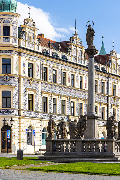 istock Marian plague column decorating Alsovo namesti square in Pisek, Czechia 2220125410