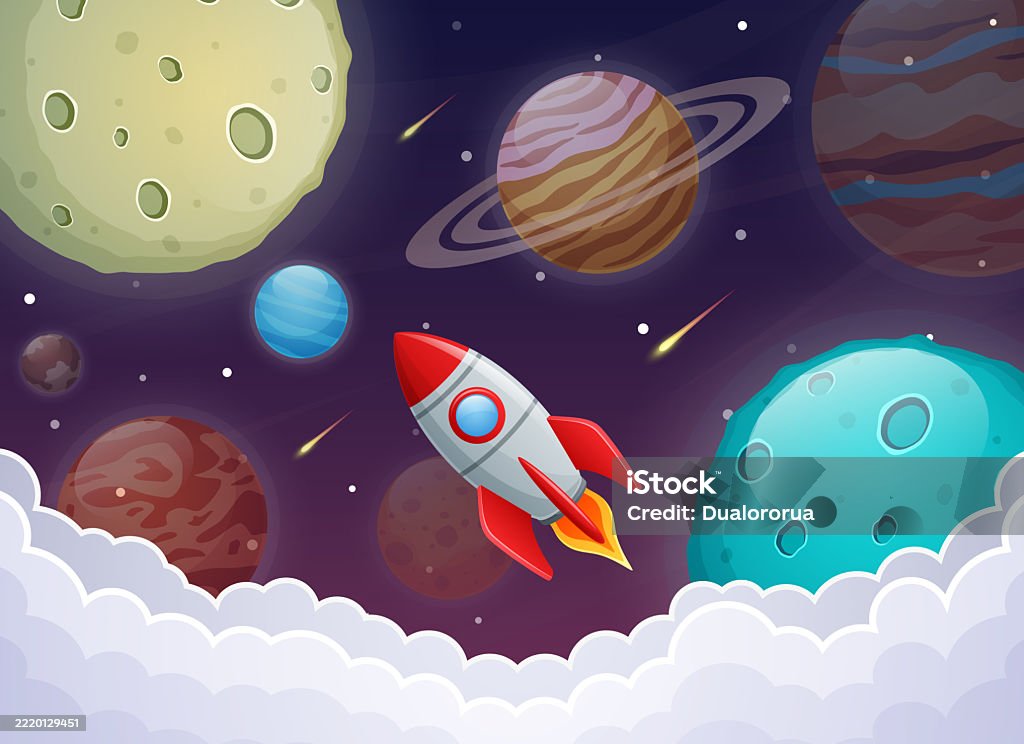 Space Rocket Launch In Universe Stock Illustration - Download Image Now ...