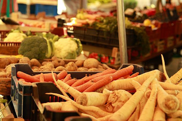 Budapest, Hungary - July 13, 2015: Fresh Fruits and Vegetables at Farmer Stall Central Market in Capital City.