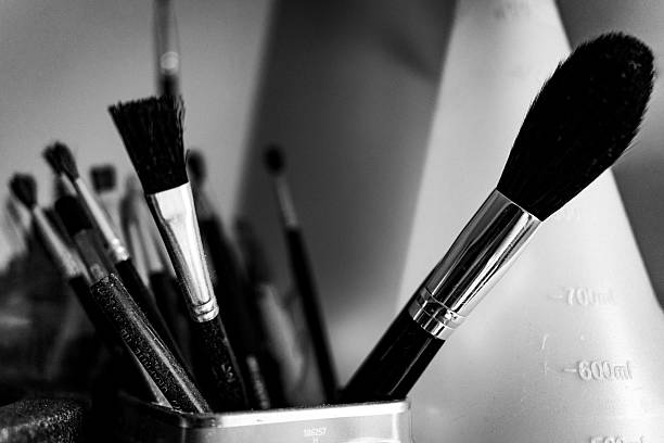 A paint brush, artist, painting, black and white, monochrome, art supplies, brush, bristles, ferrule, creativity, artistic tools, close-up, detail