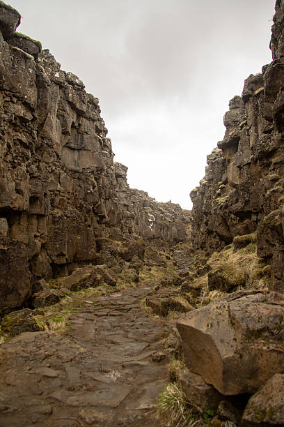 Stekkjargja tectonic rift in Thingvellir National Park in the Golden Circle of Iceland.