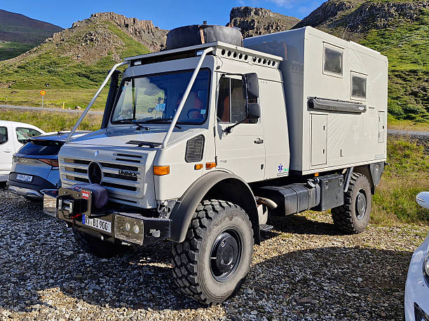 Off-road camper 4x4, rv motor home on nature. Travelling