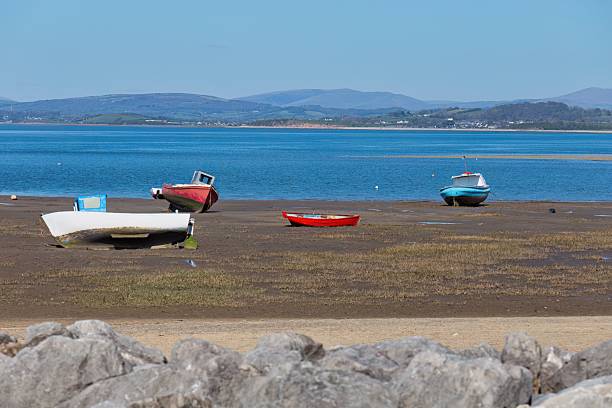 istock Several colorful boats rest on a sandy shore near calm blue water. 2220149917