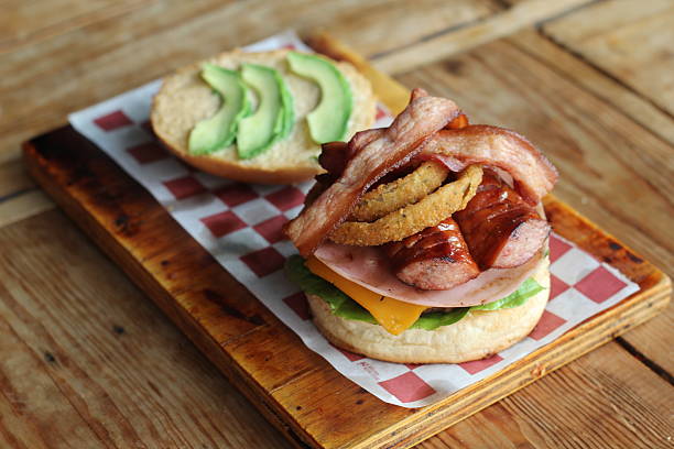 istock This gourmet layered burger combines unique toppings 2220161001