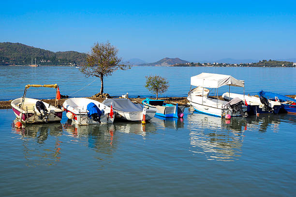 Boats on the beach in Fethiye district of Muğla province in Türkiye.