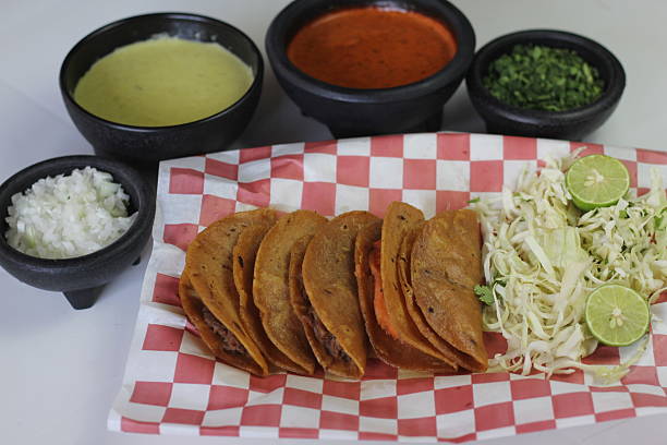 istock A tempting assortment of crispy tacos placed on a checkered paper 2220163934