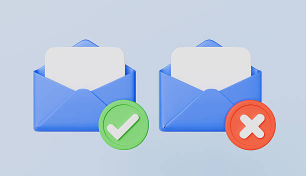 istock Email with correct sign and cross icon isolated on light Blue background 2220164661