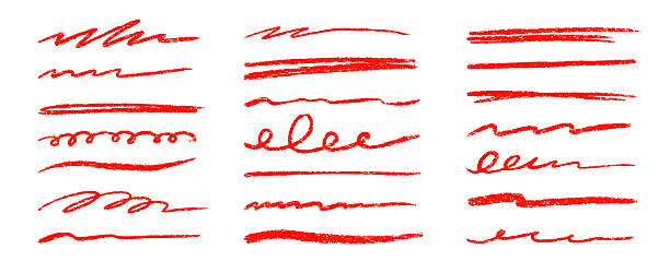 istock Red line underline crayon pencil brush stroke set. Handwritten highlight doodle sketch scribble underline set. Crayon stroke hand drawn red color text highlight shape. Vector 2220169527