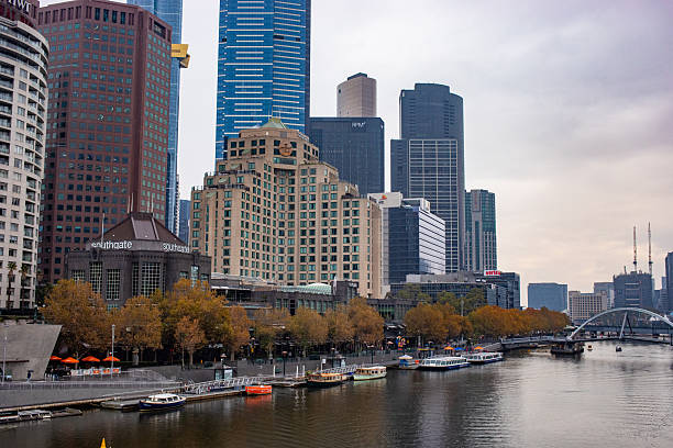 Melbourne, Australia - May 23, 2025: Southgate district and the Yarra River in Melbourne