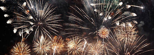 istock Banner Green firework night time celebrate national holiday. Green Firework celebrate anniversary happy new year 2025 4th of july holiday festival. Countdown New year 2026 festival with copy space 2220177339